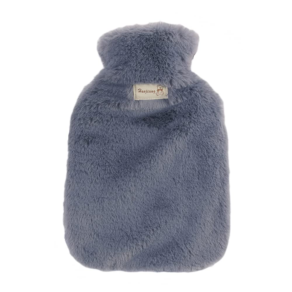 Bolsa de agua caliente con funda suave,2 x 2000 ml,gran cantidad de relleno de goma,con suave peluche,bolsa de calor de PVC para aliviar el dolor,gran regalo para mujeres,hombres y ni?os,gris oscuro