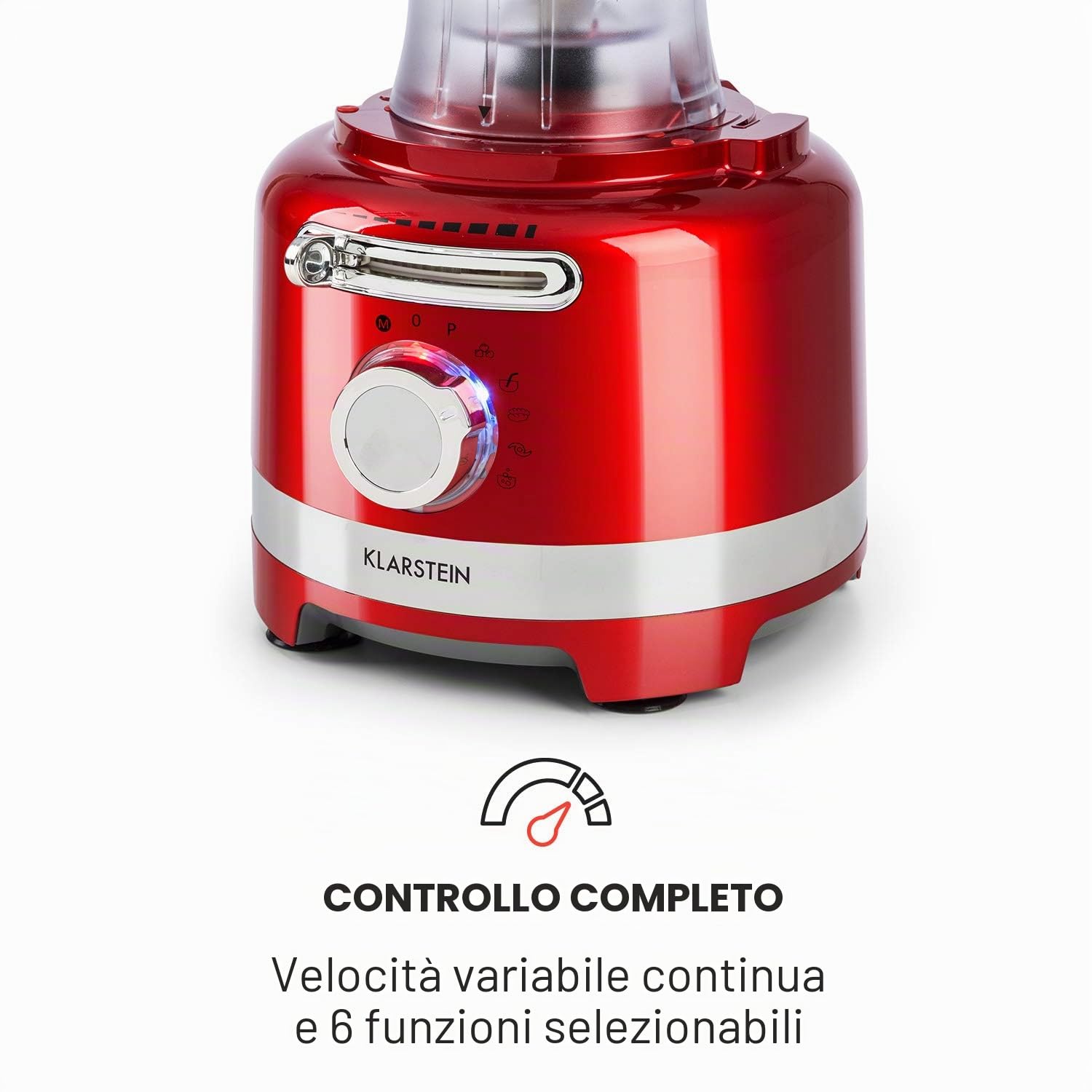 Klarstein Luca - Mixer Multifunzione, Food Processor, 1000 Watt, Regolazione Libera, 6 Modalità, Senza BPA, 3 L, Misurino da 3 l, Spatola, Rosso