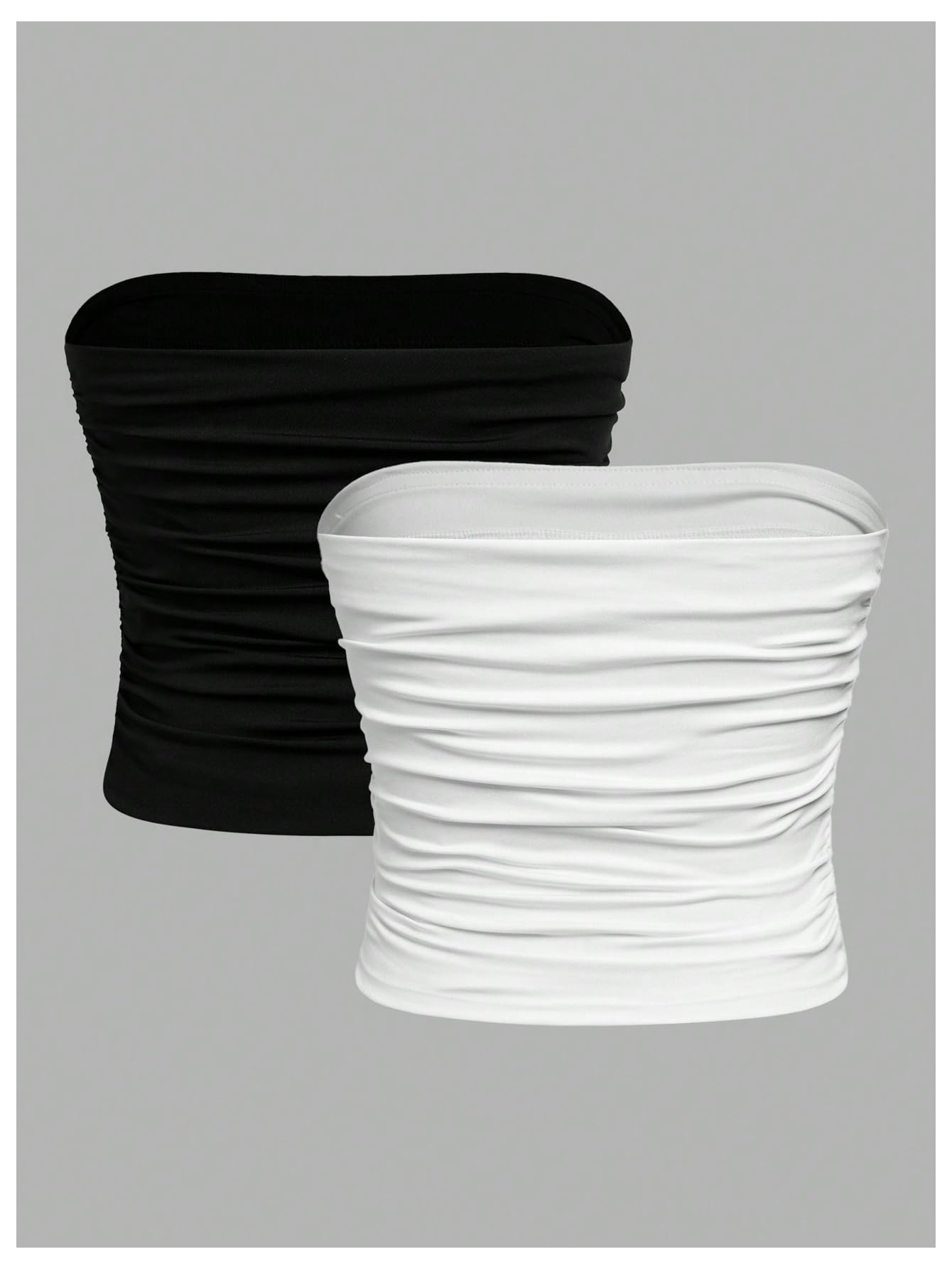 Floerns 2 pezzi senza spalline Tube Top increspato basic senza maniche Undershirt