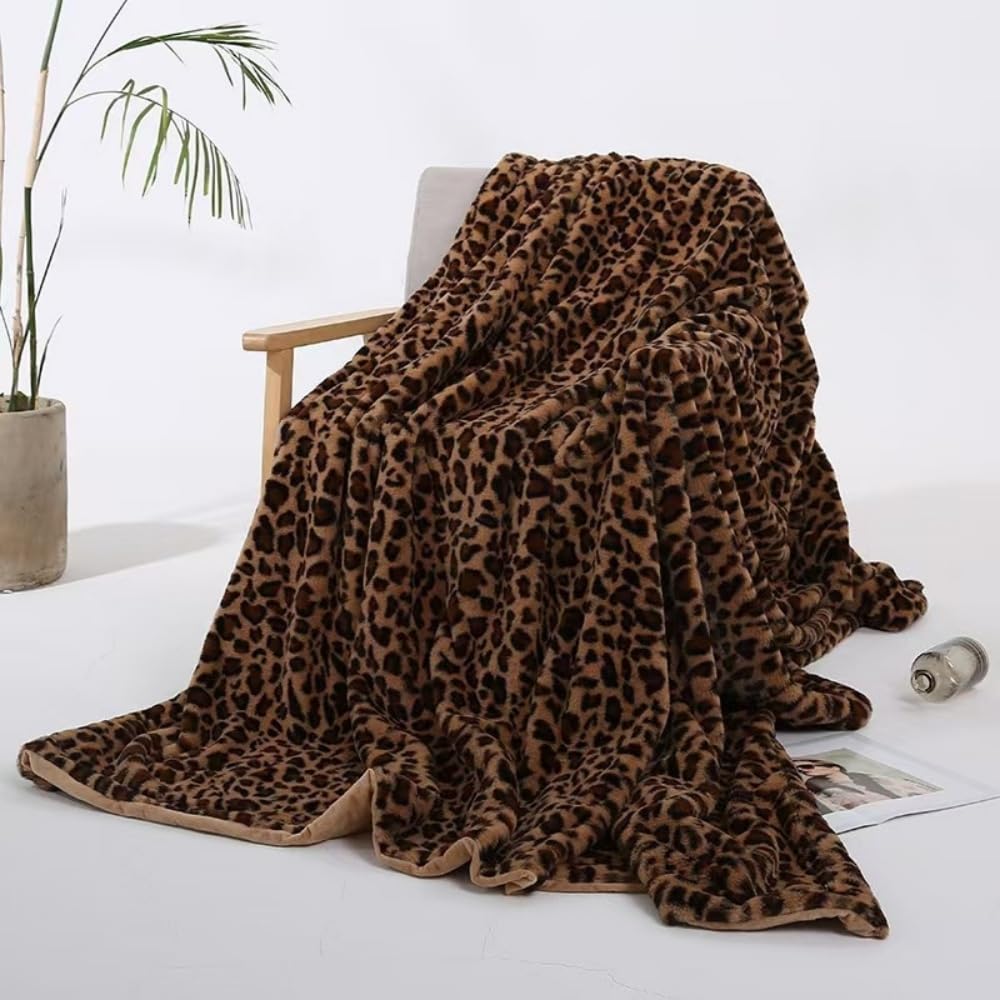 ENEN Leopard Print Throw Blanket Soft Warm Fleece Blankets for Couch Breathable All Season Soft Cozy and Lightweight for Sofa Large Fluffy Bed Plush Throws (Dark brown,100 * 160cm)