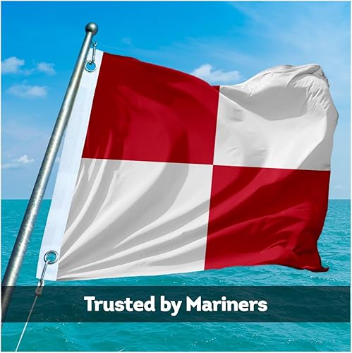 Miniatura 6 de AGAS Uniforme Code U Marine Signal - Bandera de 1.5 x 2 pies, nailon 200D impreso, cabecera de lona, ojales de latón, bordes cosidos y no destiñen,