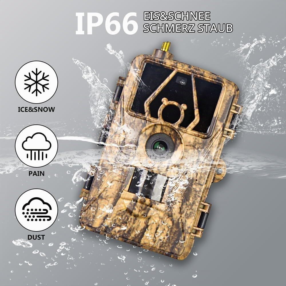 4G Profi-Wildkamera 60MP 4K mit 32 GB Speicherkarte und 4G SIM Card, Top-Bewegungserkennung, unsichtbarer Blitz für Nachtsicht, App-Übertragung