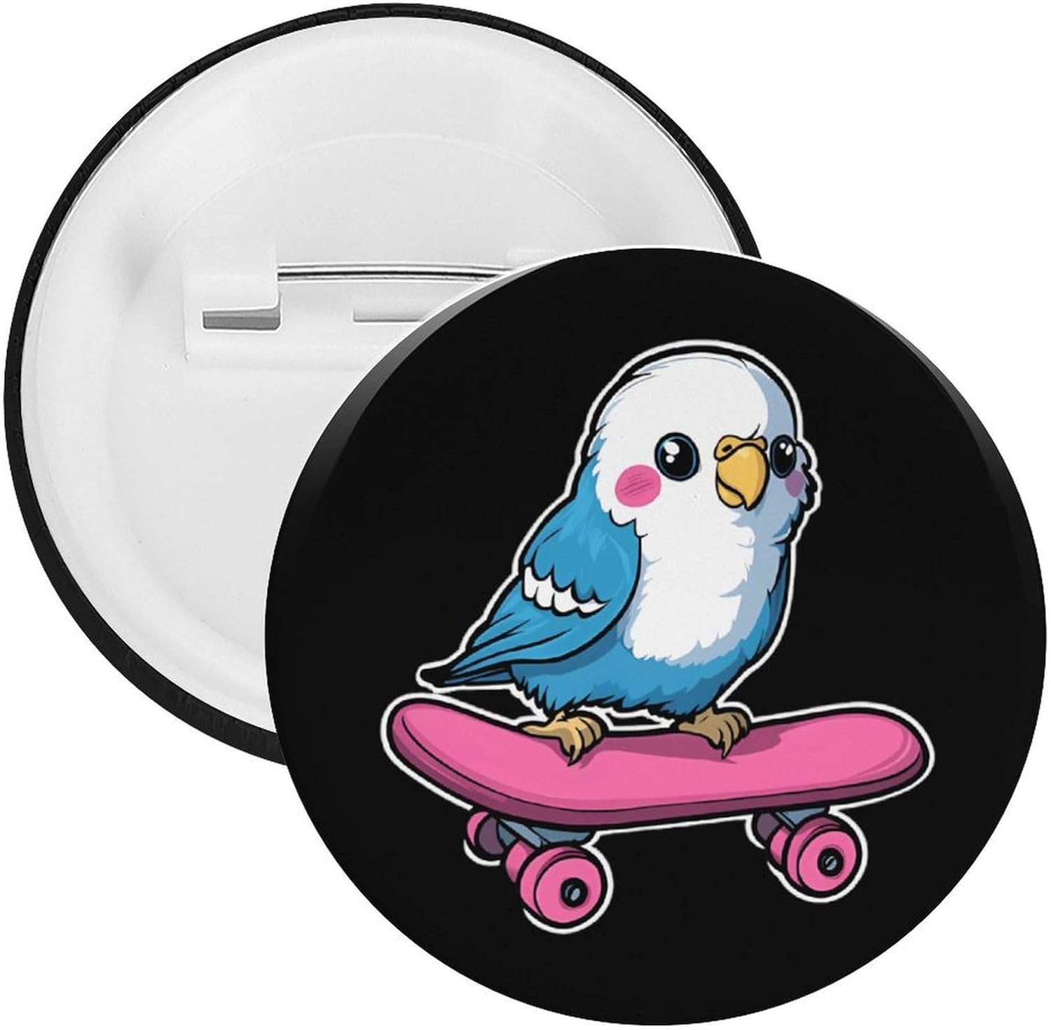 Parakeet Bird Skater Skateboard Brooch Pins Fashion Tin Plate Badge Pin Gifts Round