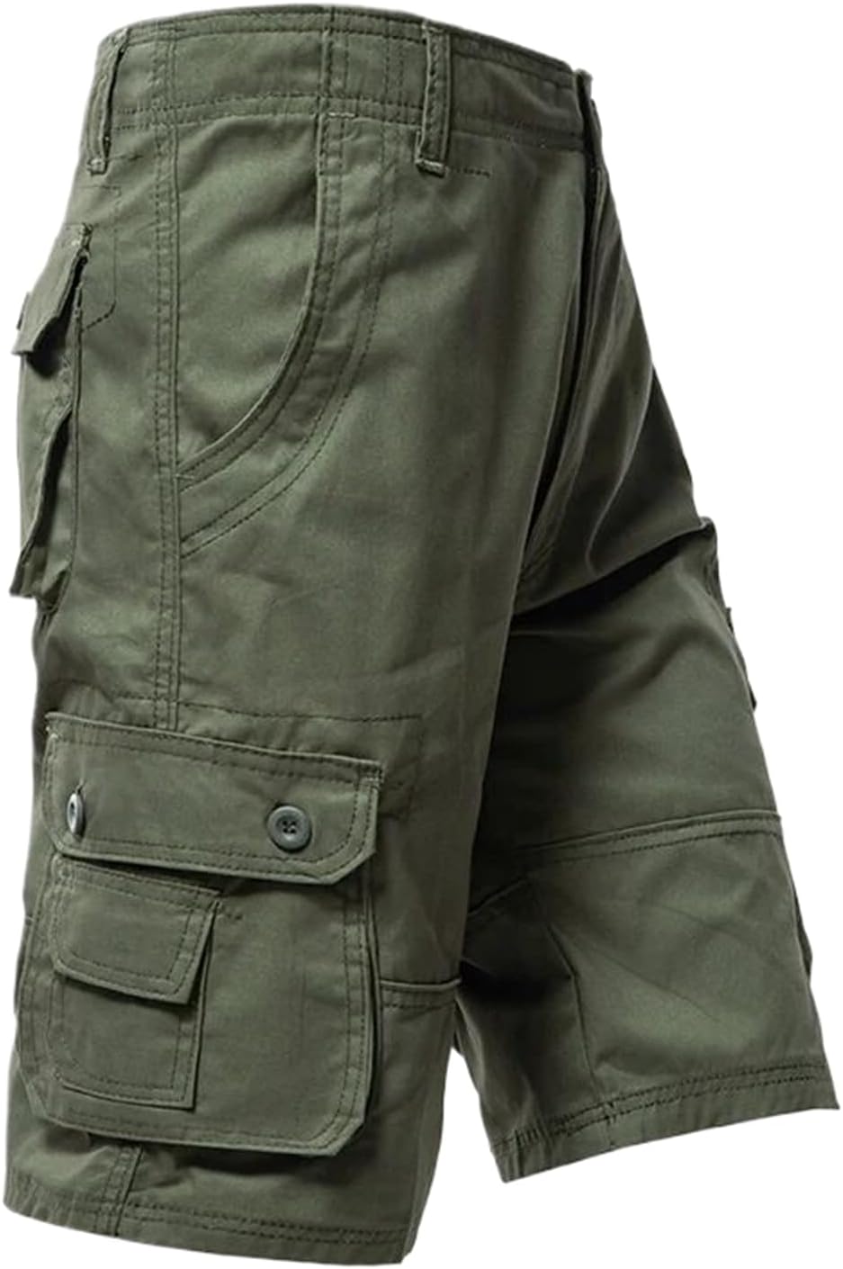 Summer Cargo Shorts Men Knee Length Pants Solid Color Multiple Pockets Mens Casual Shorts Straight Trousers