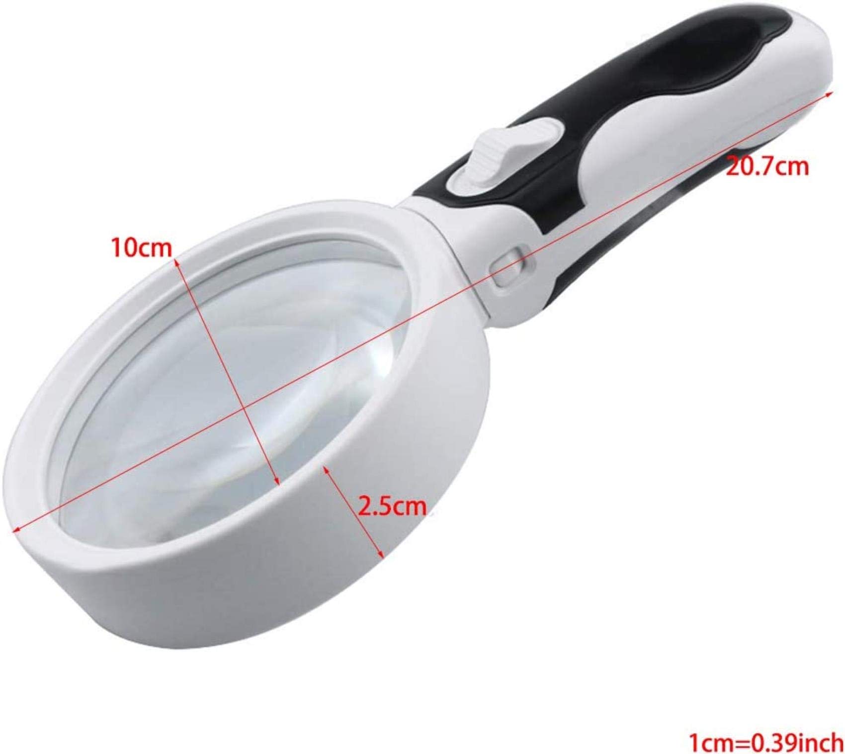 MRKU Lupa de Mano con luz LED de 20 aumentos: Lente de Aumento para Monedas, Lectura, Sellos, Aficionados, degeneración Macular, Ayuda para Baja visión, Personas con discapacidad Visual