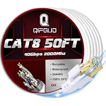 Cat 8 Ethernet Cable 10 ft + 50 ft Internet Network LAN Patch Cable Cord High Speed 2000Mhz 40Gbps RJ45 Cables for Gaming, Xbox, PS5, PS4, Modem, Router, Outdoor Compatible for Cat7/Cat6a/Cat5e Netwo