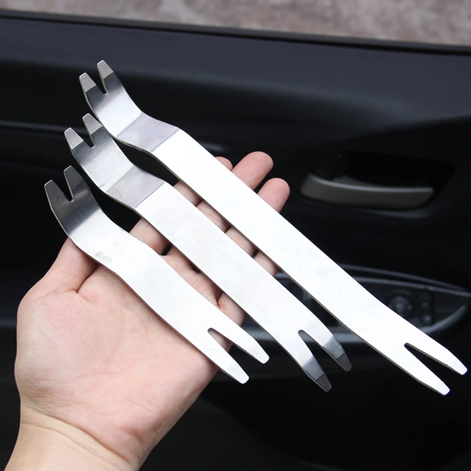 Portable Auto Door Clip Trim Removal Tools Car Dashboard Radio Panel Repair Metal- Removal Pry Disassembly Tool Car Removal Tool Kit, Silver