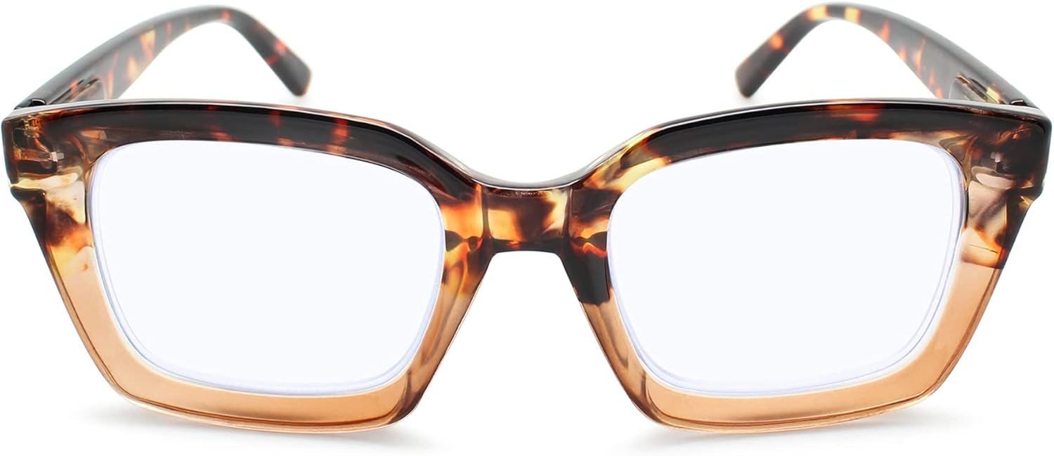 Tortoise Shell Square Oversized Blue Light Reading Glasses for Women with Fine Look - Spring Hinges Blue Light Readers for Women - For all Face Shape Fashion Readers for Women - Cheaters Glasses 2.25