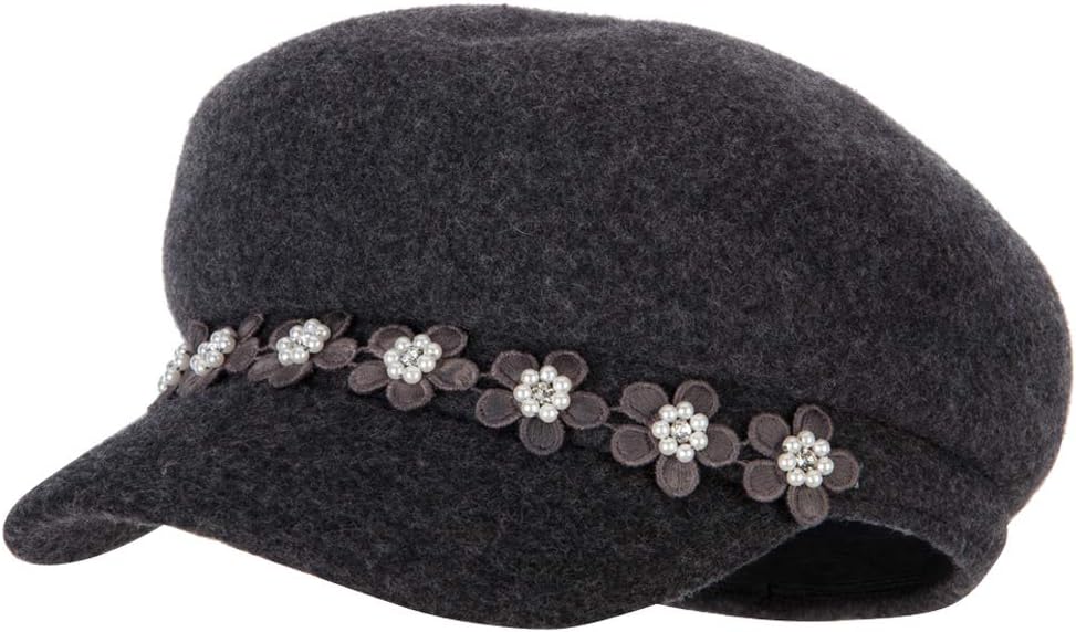 Jeanne Simmons Women’s Flower Band Accented Wool Felt Newsboy Cap