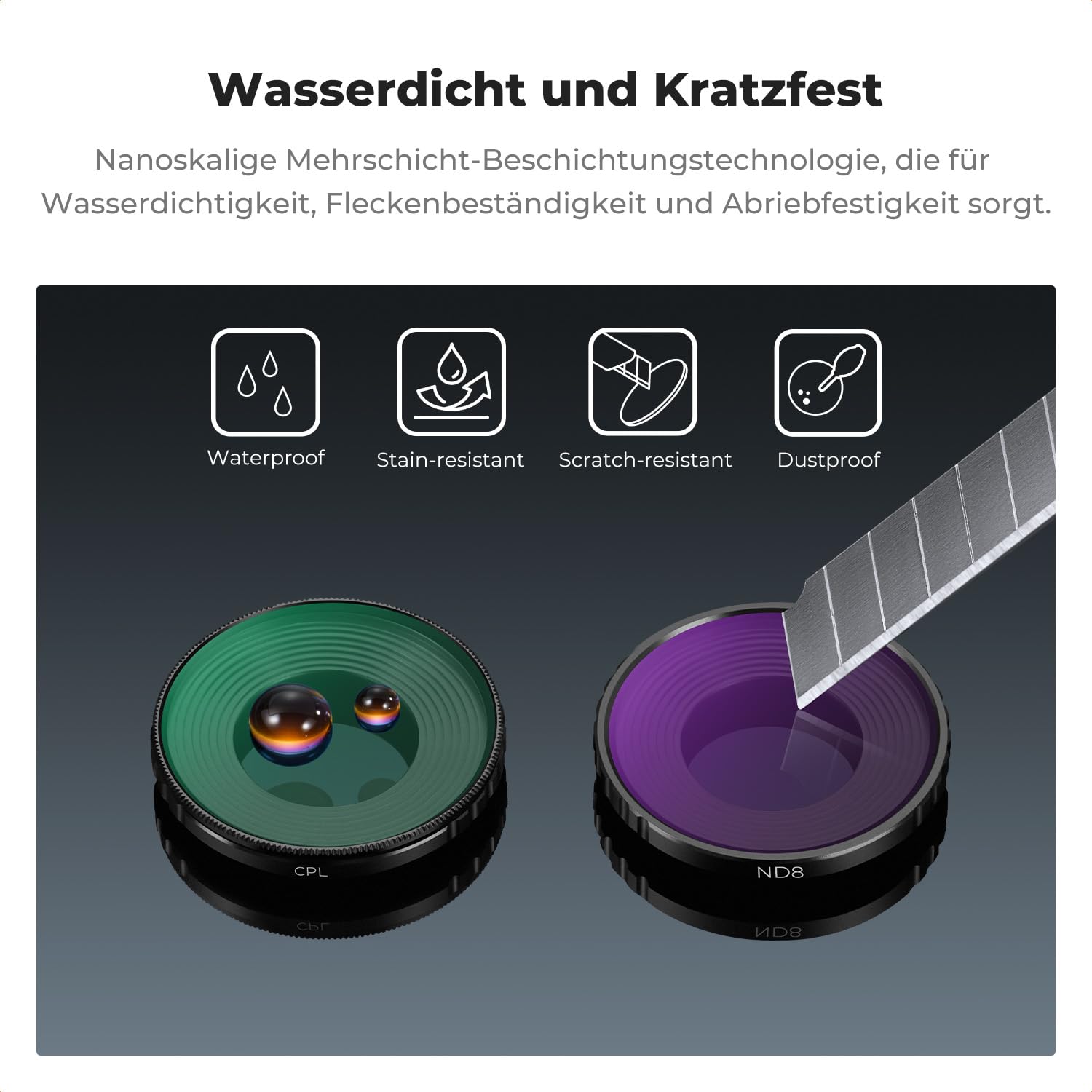 K&F CONCEPT DJI Nano 4er Pack CPL ND Filterset, CPL+ND8+ND16+ND32 Filter mit Mehrfach Beschichtete HD optisches Glas, Aluminiumlegierungsrahmen