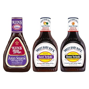 Kens Steak House and Sweet Baby Rays Sauce and Marinade Variety, Condiments for Salads, Wings, Meat, Seafood, Stir Fry and Grilling, Asian Sesame, Sweet Teriyaki and Honey Teriyaki, 16 Fluid Ounce Variety Pack