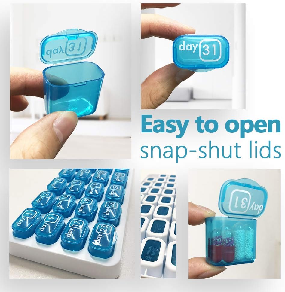 31 Day Pill Organizer for Daily Medicine/Vitamin/Supplement, Blue