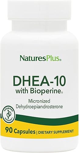Natures Plus DHEA-10 con Bioperina - 10 mg, 90 cápsulas vegetarianas - Sin gluten - 90 porciones