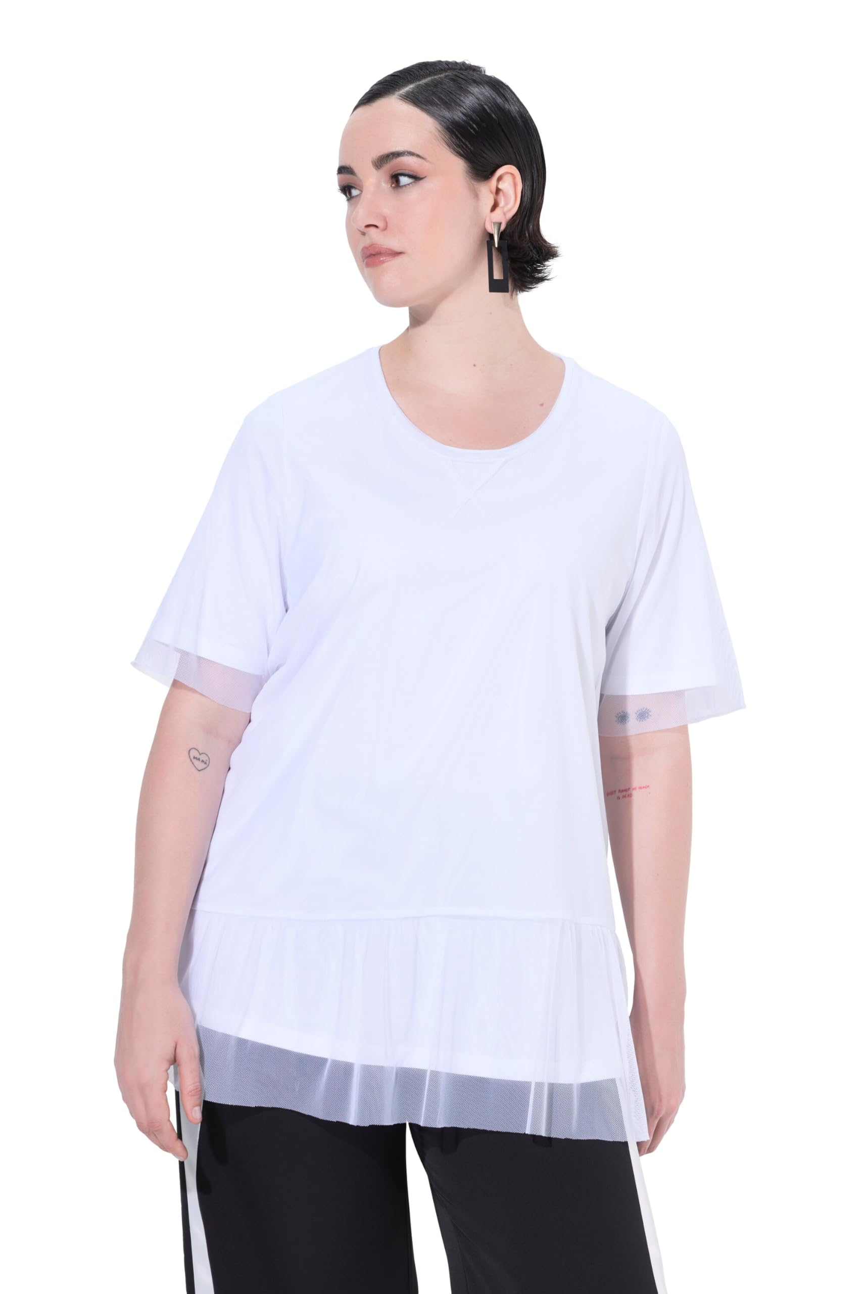 Ulla Popken Damen große Größen Übergrößen Plus Size T-Shirt, doppellagig, Classic Fit, Halbarm 836686