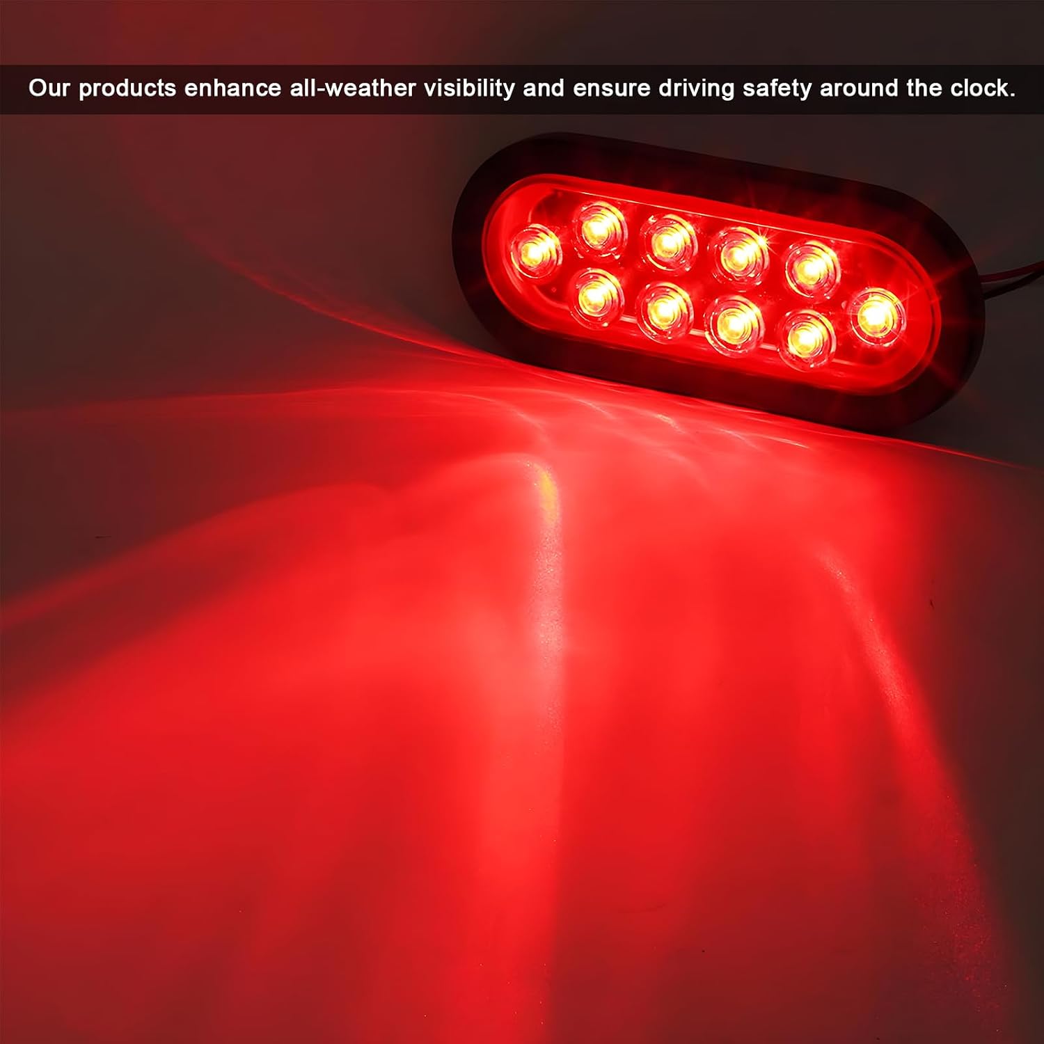 2 PCS 6 Inch Oval Trailer Tail Lights, 10 LEDs High Bright Brake Light with Sealed Flush Mount Grommets, Waterproof Oval Stop Light with 3-Prong Pigtails for Car RV Truck Boat (Red)