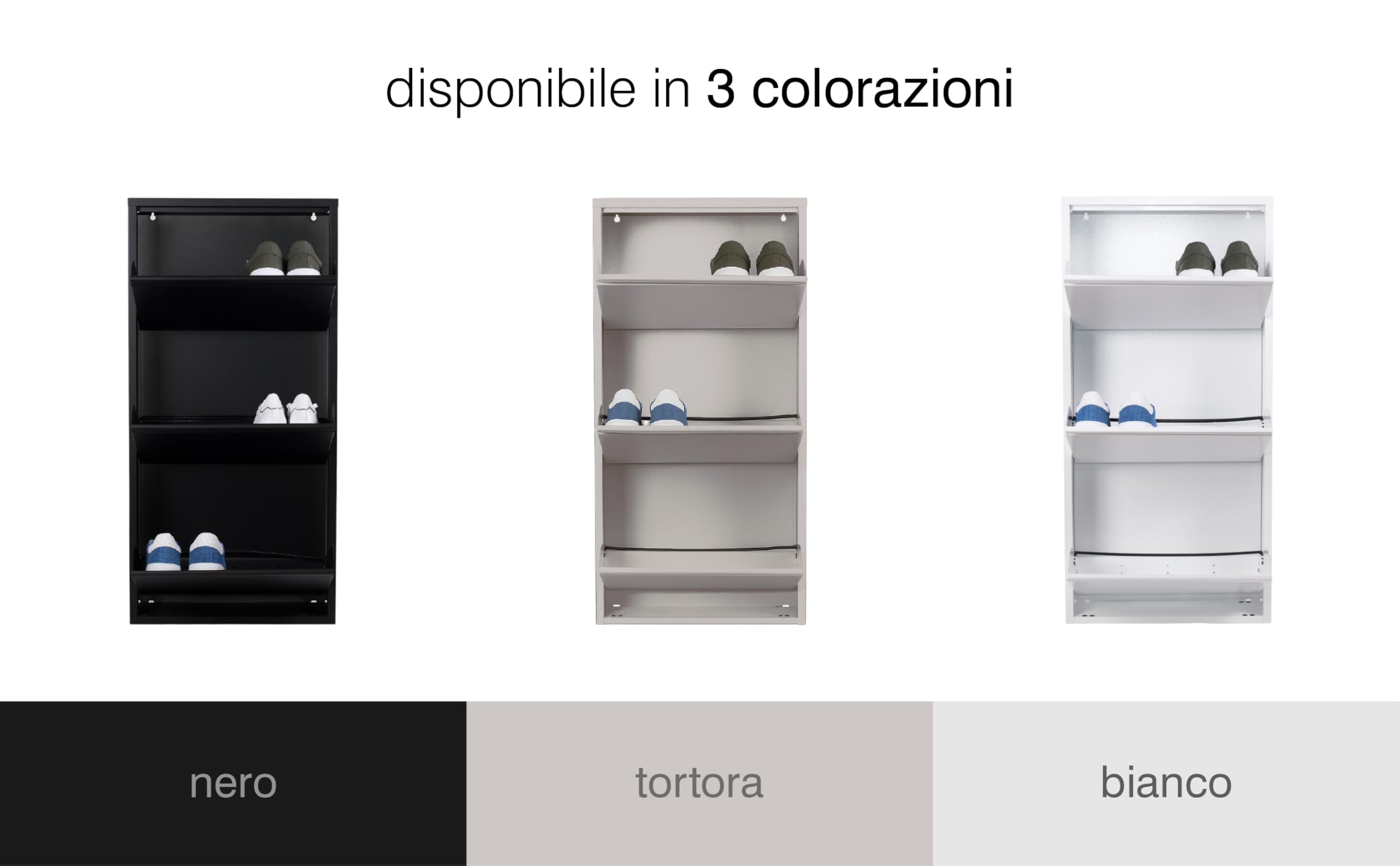 Scarpiera Salvaspazio Slim 3 Ante Tortora, Portascarpe a Ribalta in Metallo | Già Montata, Interni/Esterni, P13,5 x L50 x H103 cm