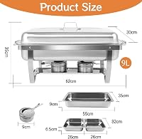 Snowtaros Melegentartó Edénykészlet 9L Rozsdamentes Acél Chafing Dish 4 Tálcával Büfé Esküvő Party Rendezvény 4