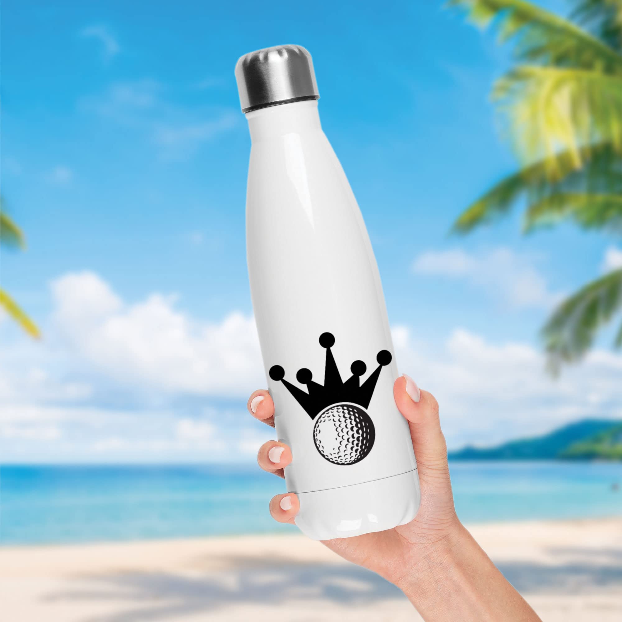Botella isotérmica blanca con diseño de corona Golf