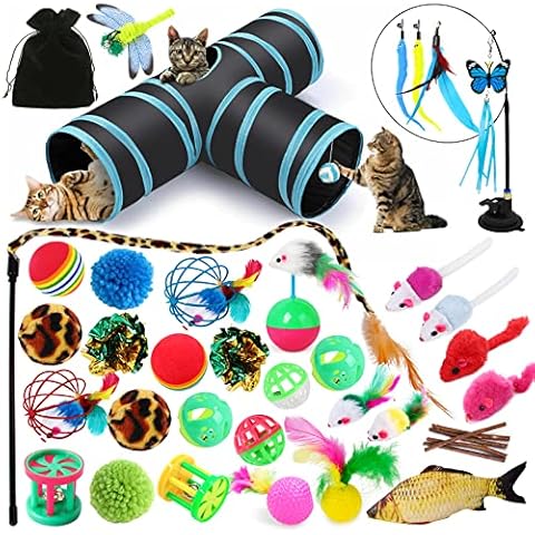 JOYBOY Katzenspielzeug mit katzentunnel,Katzen Spielzeug,3-Wege Pet Play Tunnel Tube für Kätzchen,Spielzeugmäuse Katzen Spielzeug Variety Pack für Kitty Katzen Cover