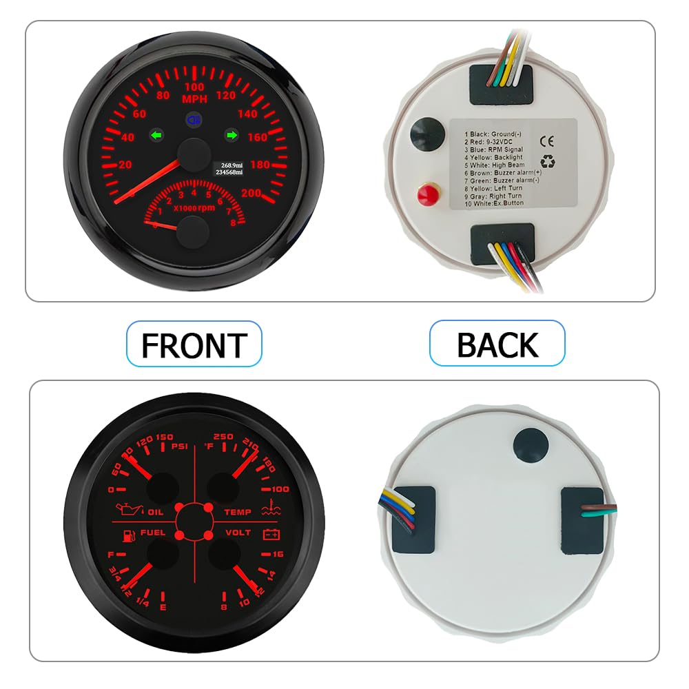 Medidor, tacómetro, odómetro, 85 mm, velocímetro, 200 mph, con Pantalla multifunción, voltímetro de Temperatura del Agua