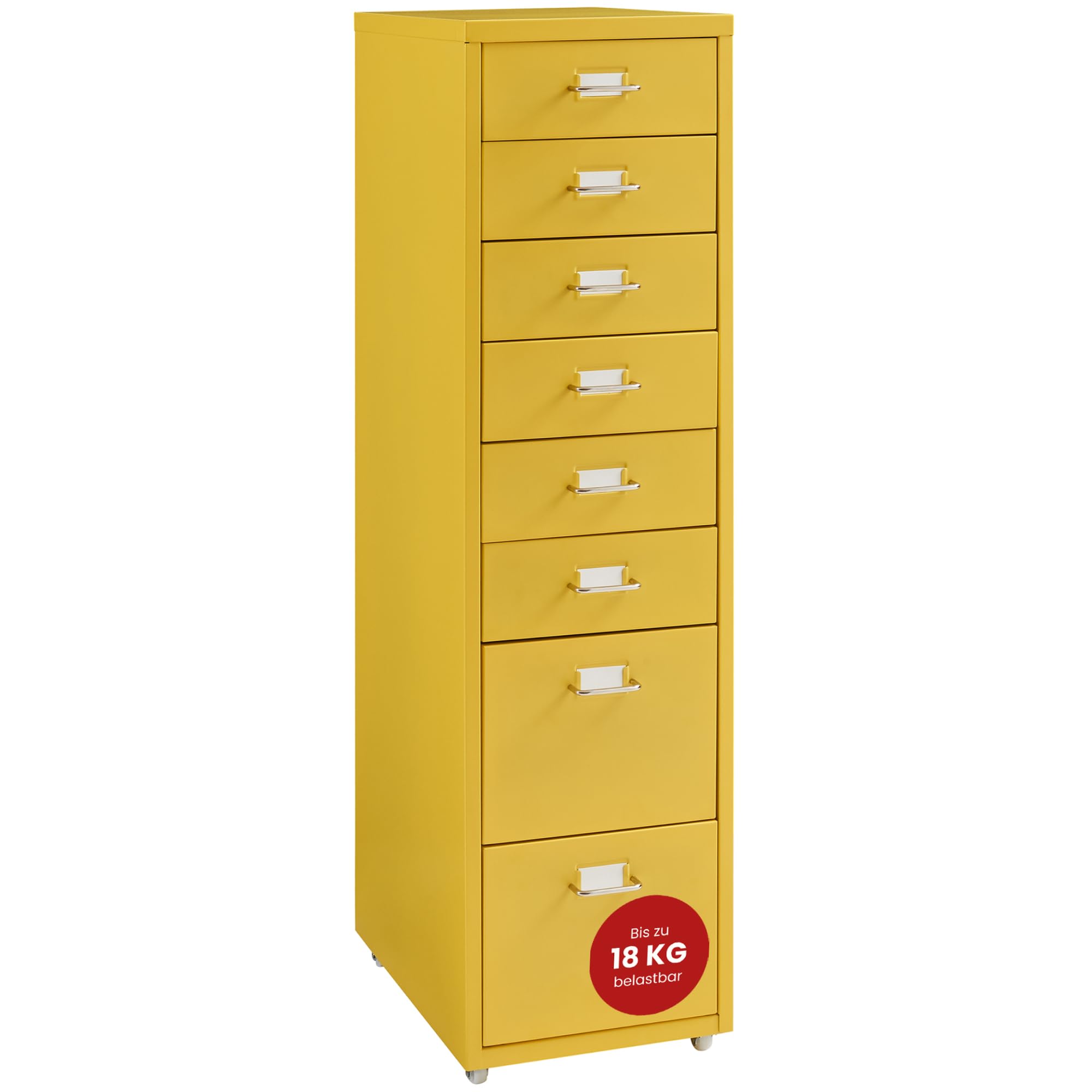 en.casa Rollcontainer Kökar Schubladenschrank – 8 Schubladen, Metall, Gelb, 109 x 28 x 41 cm