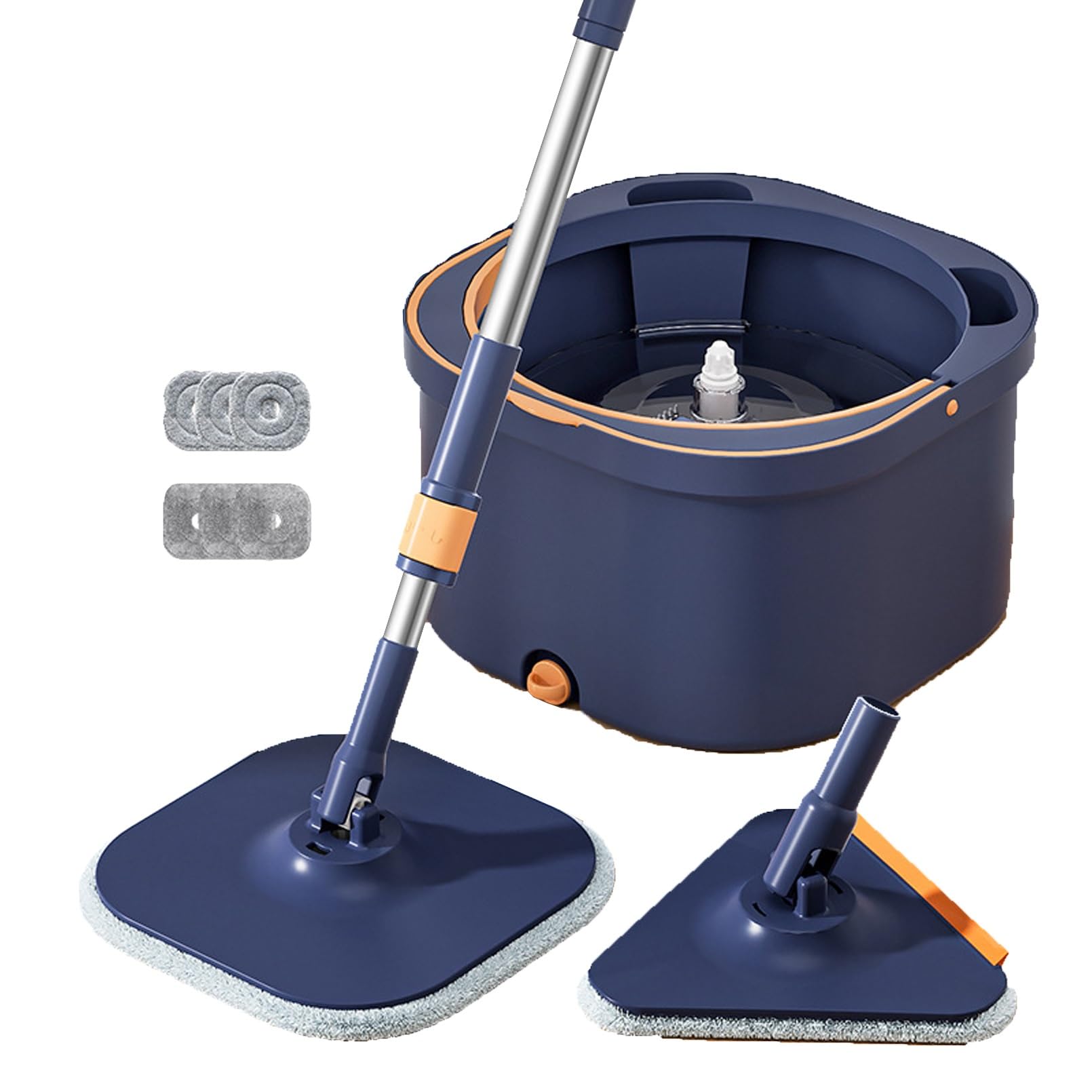 Sistema De Limpieza De Piso De Microfibra para Mopa Giratoria Y Cubo, Aguas Residuales Y Agua Limpia,de 360° para Madera(Blue)