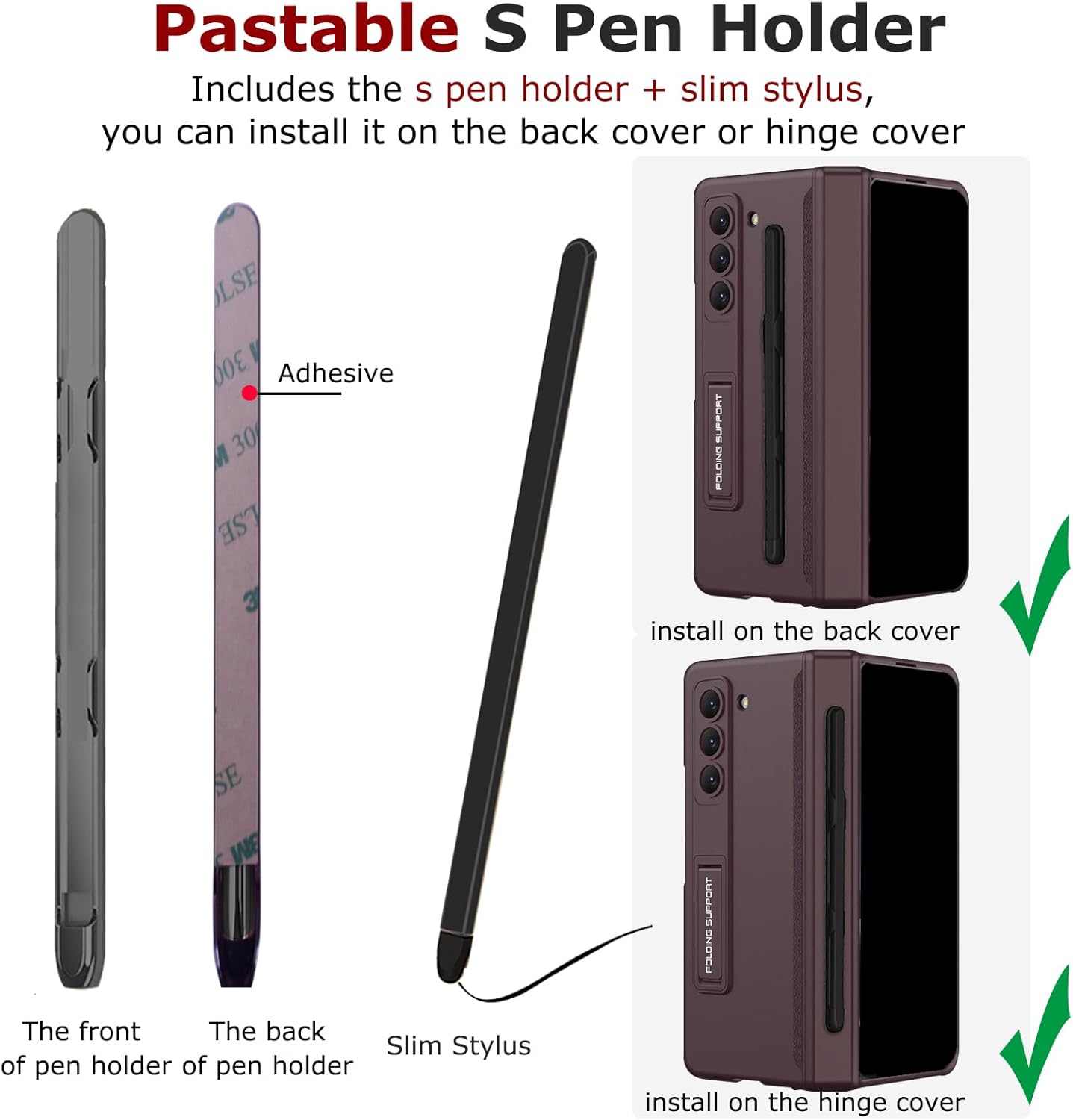 for Samsung Galaxy Z Fold 4 Case with Privacy Screen Protector, Fold4 Anti-Spy Phone Case with S Pen Holder & Stylus Kickstand Hinge Protection Privacy Protective Cover for Z Fold 4 Wine Red