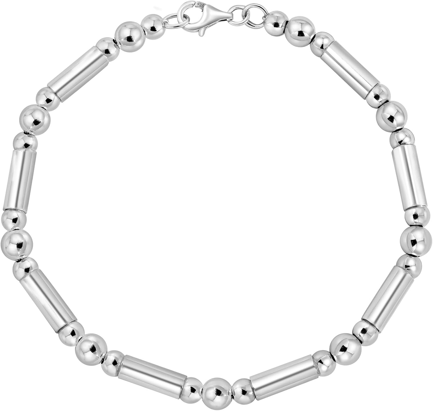 AeraVida Sterling Silver Beaded Bracelet – 8" Round & Tube .925 Silver Beads with Lobster Claw Clasp | Polished Minimalist Bracelet for Women | Classic Daily Wear Jewelry