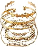 RAOPNHS 7 teiliges Gold Armband Set, für Wahrsagerin Kostüm und Piraten Schmuck damen, Böhmische Armketten als Wahrsagerin Accessoires und Pirat Accessoires Damen, für Karneval Fasching Party Cosplay