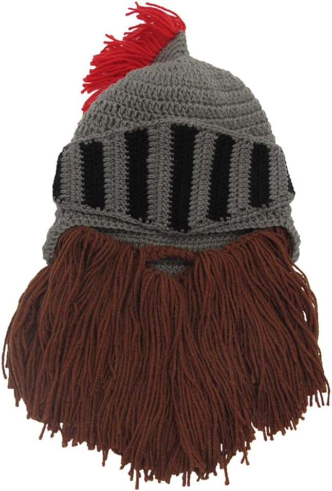 Viking Hat with Horns Funny Barbarian Vagabond Beard Beanie Hats for Men image 5
