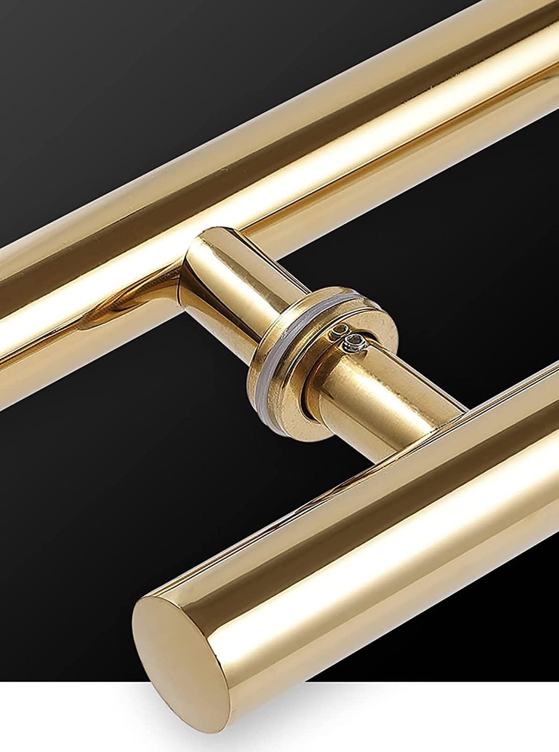 Long Glass Door Bar Handle Set, Round Sliding Door Push Pull Handle with Mounting Hardware, 304 Stainless Steel Patio Wooden Door Handle (Gold 60cm/23.6in)