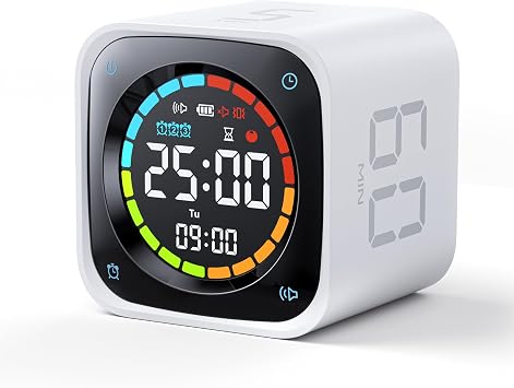 Ticktime TK3 Pomodoro Timer Cube for Focus, Study, Work, Task, ADHD,Kitchen | Real Pomodoro Timer, Quick Flip 5/10/30/60 min Countdown, Custom Timer & Stopwatch, Clear Display, 3 Reminder Options,Clock