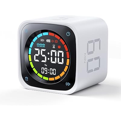 Ticktime TK3 Pomodoro Timer Cube, Productivity Timer, 5/10/30/60 Min Presets, Custom Countdown, Stopwatch & Clock, Triple Alarms, Silent/Vibration/Sound Alerts, Rechargeable for ADHD Study Task, White