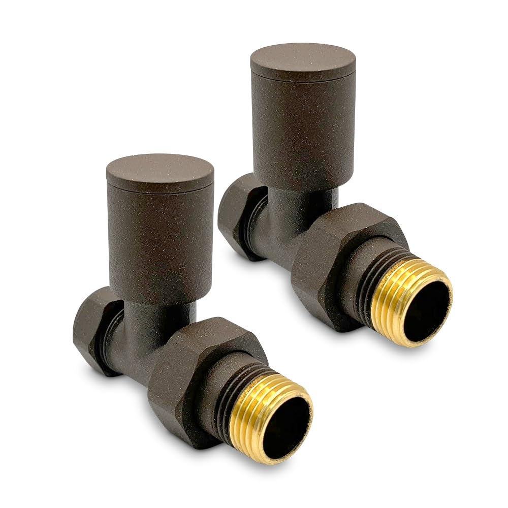 Mocha Valves Brown Sparkle Straight Modern Standard Rounded Radiator Towel Rail Valves Central Heating (Pair) 1/2" BSP