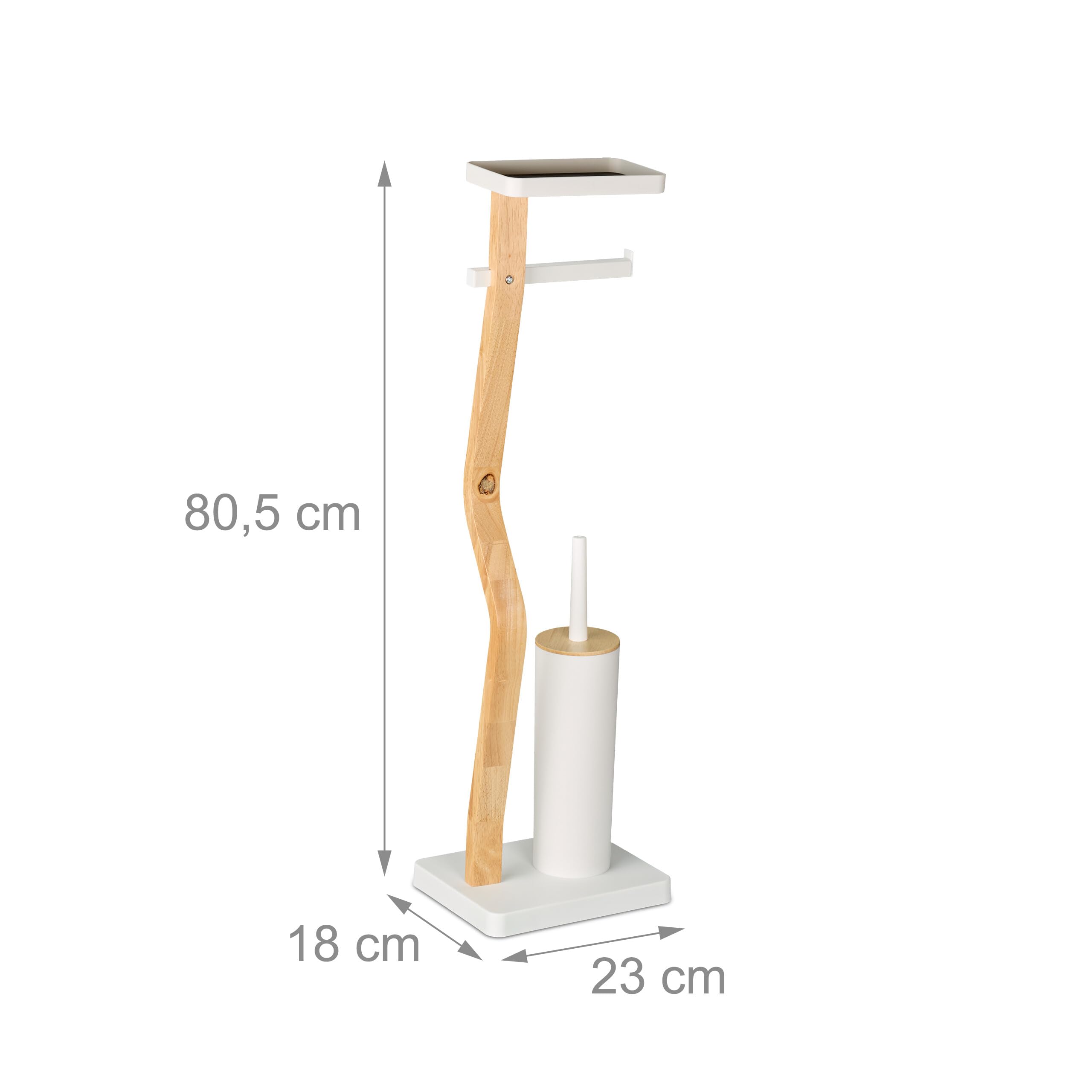 Relaxdays Escobillero y Portarrollos para Baño, 80,5x23x18 cm, Bambú, Vertical, Escobilla con Soporte, Blanco/Natural