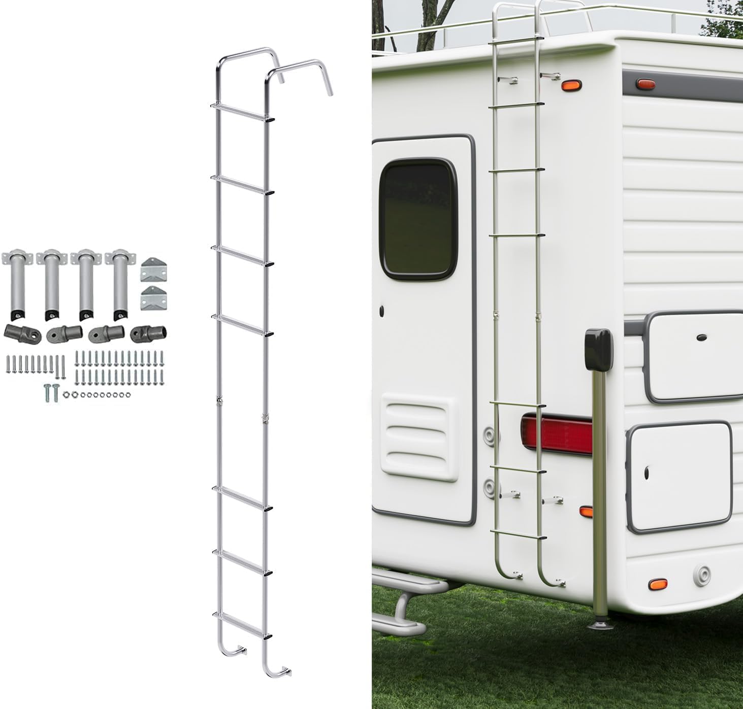 ECOTRIC RV Exterior Ladder for Travel Trailers Universal RV Motorhome Straight Ladder Aluminium Silver (7 Step Ladder) 8.4FT