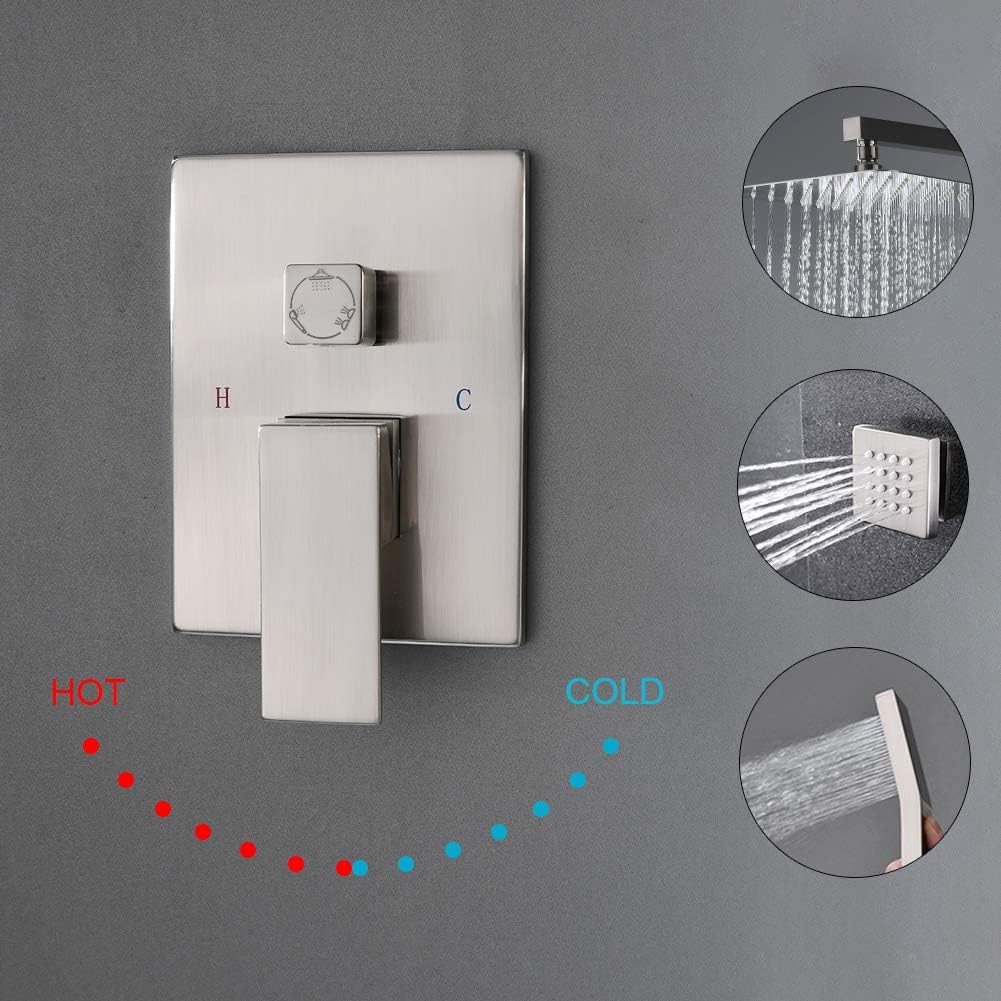 One-Day Sale: Up to 60% Off Shower Jets System, 10 Inch Wall Mounted Rainfall Shower Head with 6 Body Sprays and Brass Handshower Shower Combo Set, Brushed Nickel