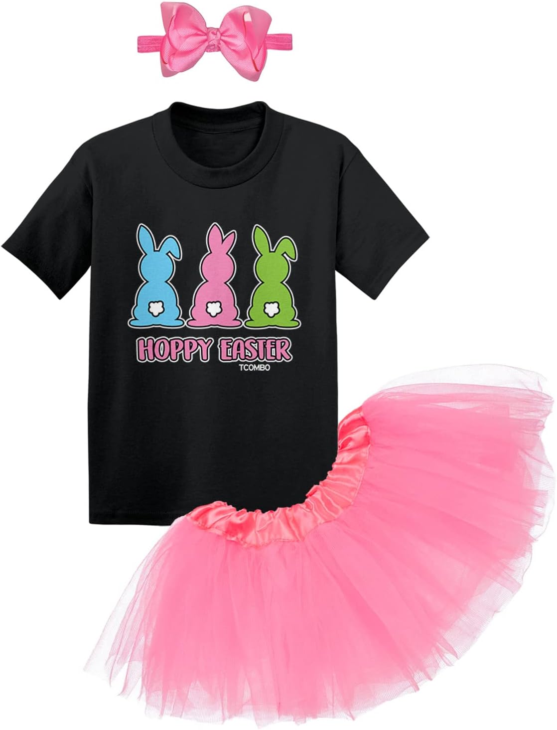 Tcombo Hoppy Easter - Happy Egg Bunny Cute Baby Bodysuit + Tutu Skirt + Bow Headband Set