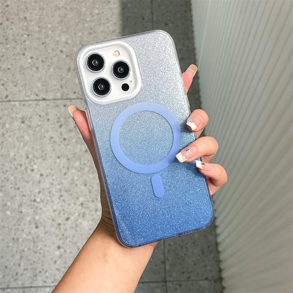 Coque iPhone 15 Pro Max mate et paillettes dégradées avec charge magnétique - 7