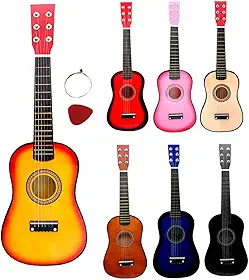 Mini Violão Palheta Crianças Infantil Corda Em Aço Acústico (MARROM)