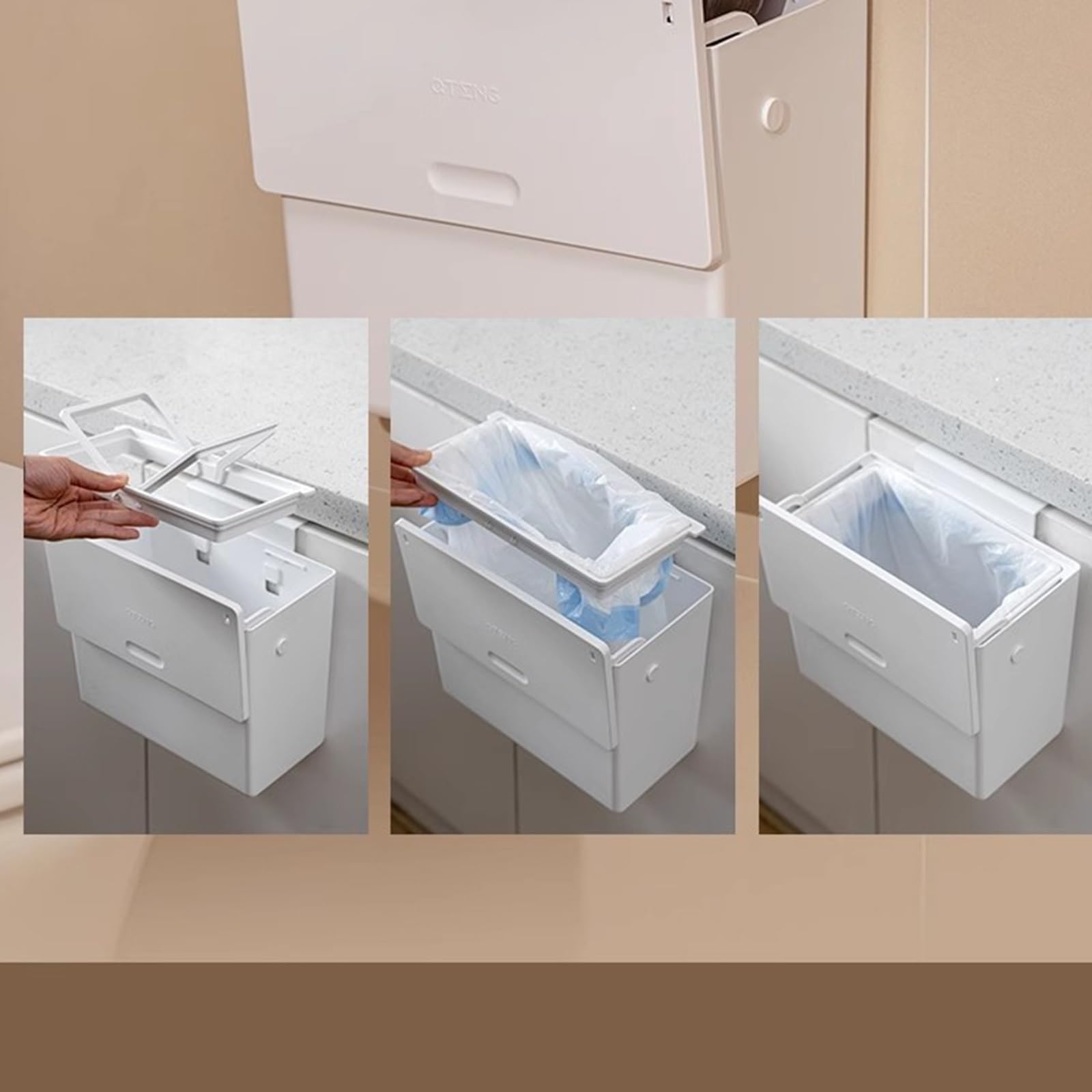 Cestino for rifiuti da bagno da 6 litri montato a parete con coperchio Cestino for rifiuti da appendere alla cucina Cestino for rifiuti in plastica