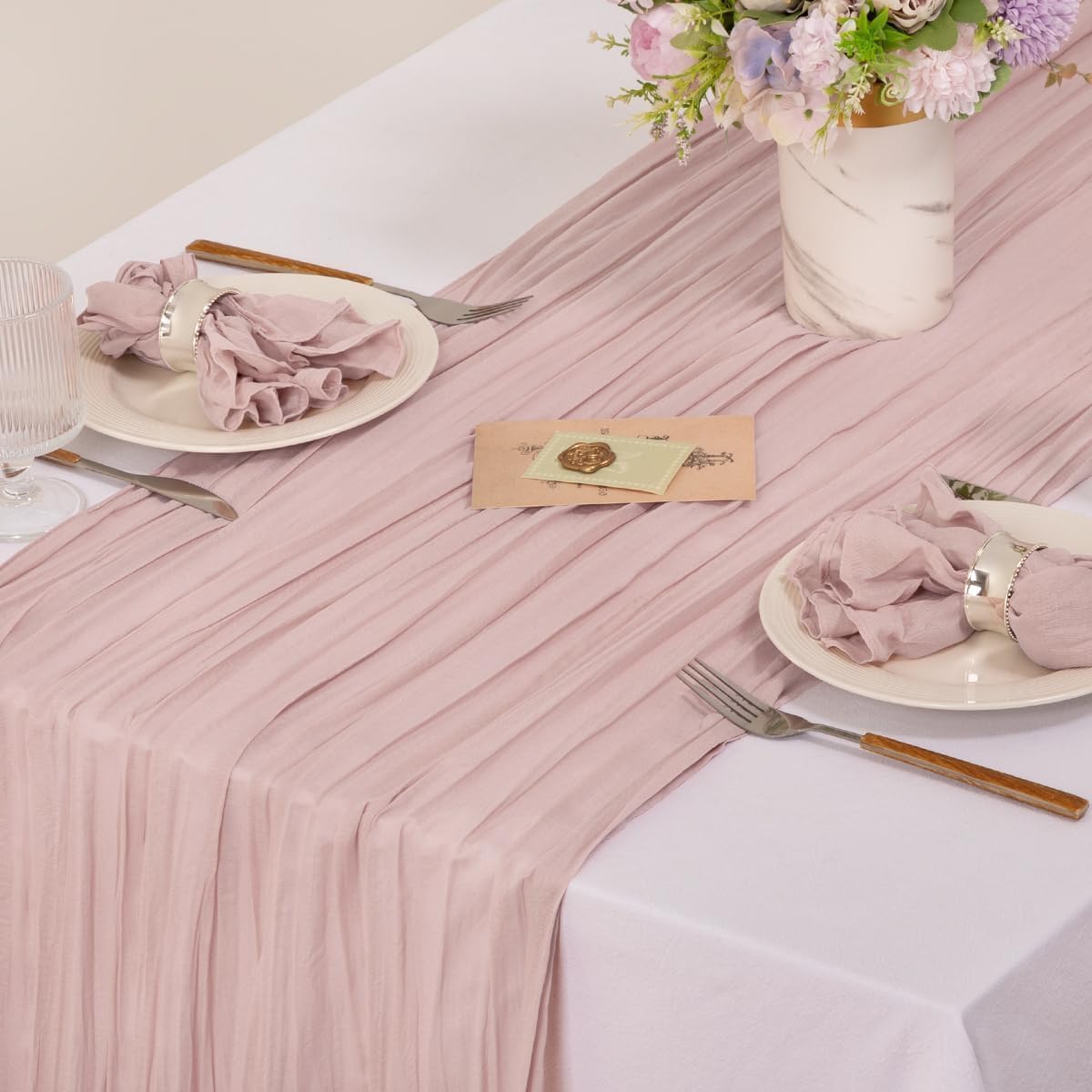 MLMC 60 Pack Cheesecloth Napkins Bulk Dusty Pink Dinner Cloth Napkins 21"x21" Boho Reusable Napkins in Bulk for Wedding Bridal Shower Baby Shower Events Table Decor