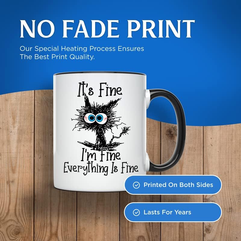 Miniatura 4 de Bliss Monkey Co. Taza de café con texto en inglés "I'm Fine Everythings", divertida taza sarcástica para amantes de los gatos, taza de café novedosa