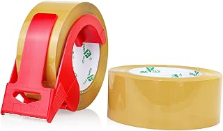 BOMEI PACK Tan Packing Tape with Dispenser, 2.4 Mil 1.88 Inch x 110 Yards, 2 Refills Rolls Brown Tape for Moving, Shipping and Packaging