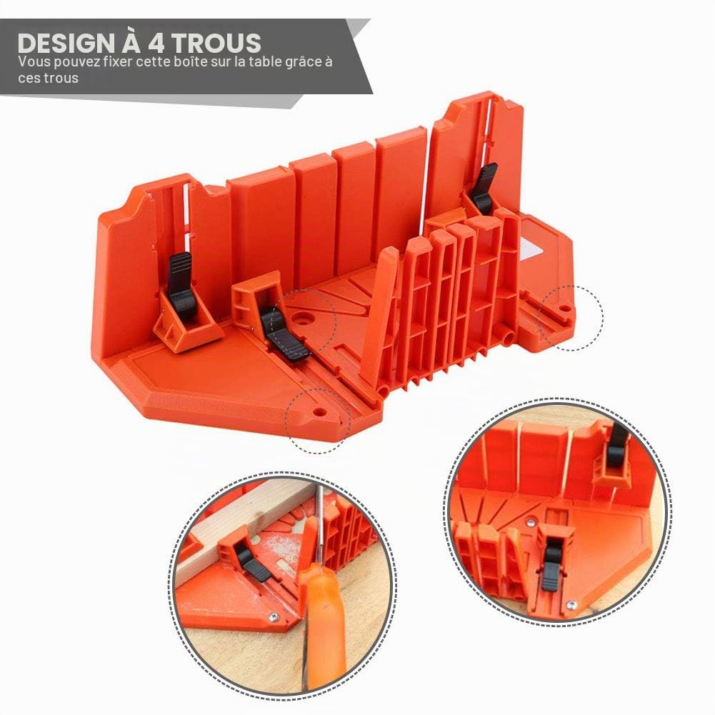 Boîte à Onglets en Plastique avec Compartiment de Scie, Outil de Coupe pour Angles 0° 22.5° 45° 90°, pour Travaux Architecturaux