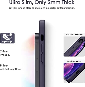 Supdeal Liquid Silicone Case for iPhone 12 - [Camera All-Round Protection] [Soft Microfiber Lining Anti-Scratch] 4 Layer Full Covered Shockproof Gel Rubber Phone Case Cover, 6.1, Dark Purple