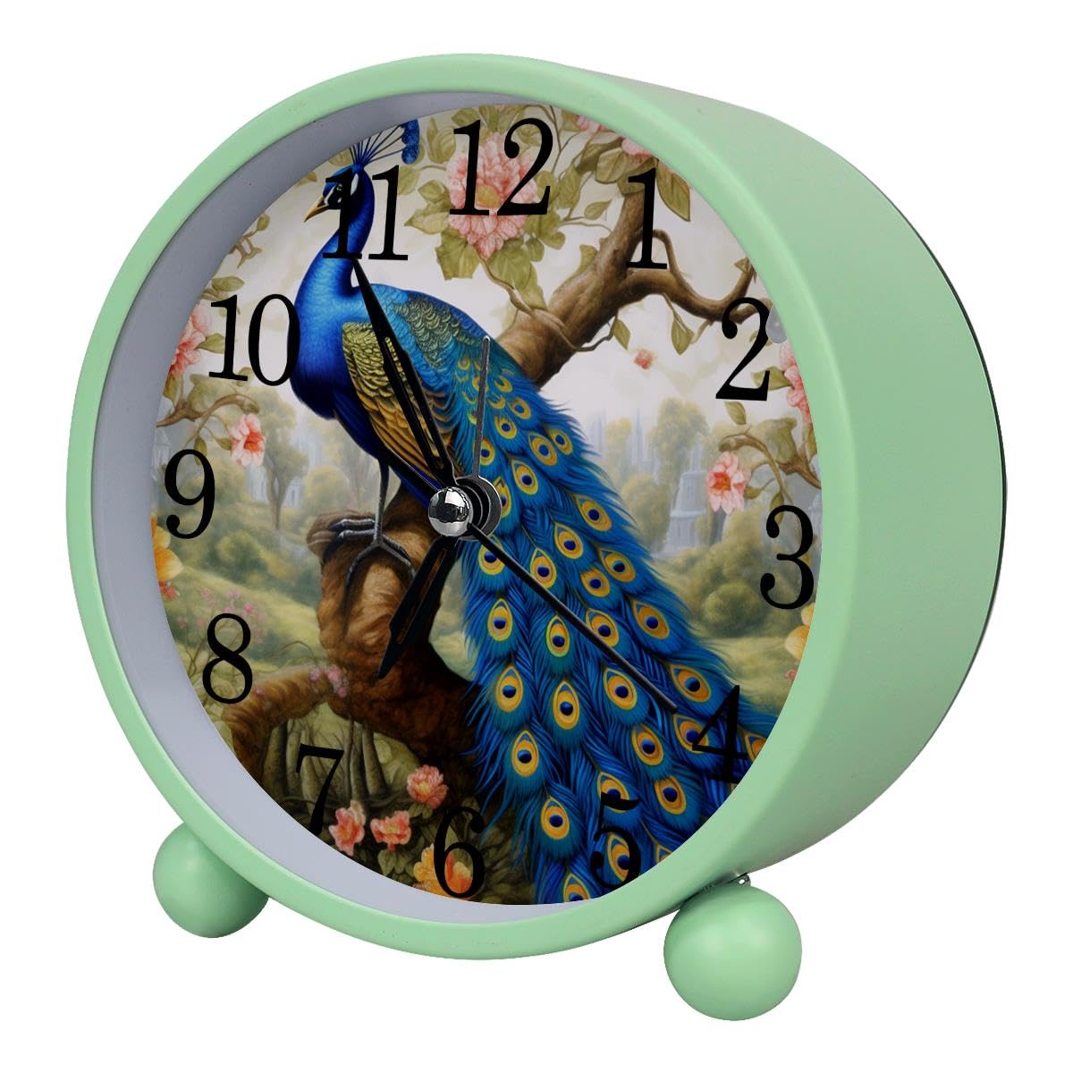 Luoweisi Alarm Clock Peacock Flower, Silent Non-Ticking with Night Light