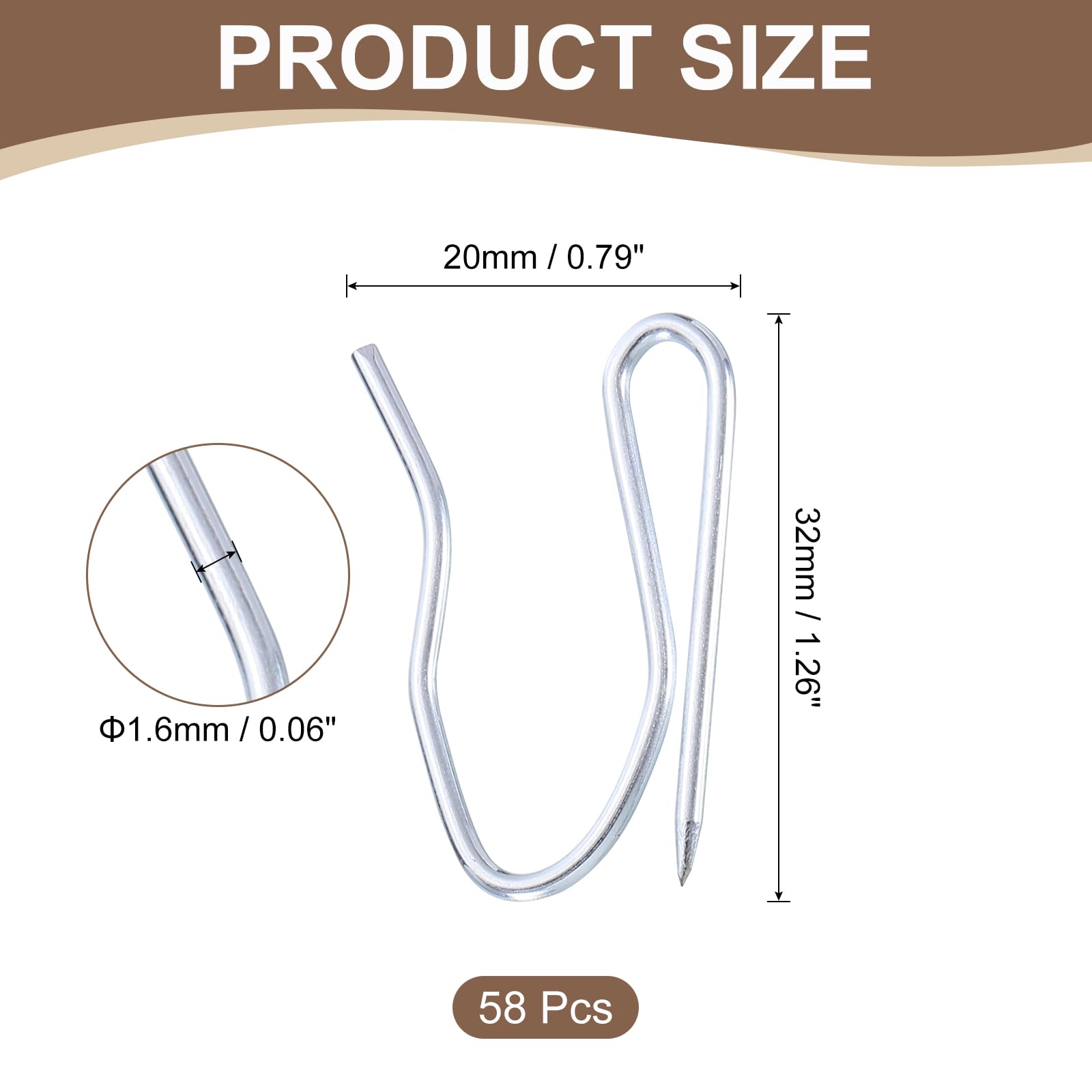 uxcell 58Pcs Metal Curtain Hooks, Rustproof Offset Pin-on Drapery Hanging Hooks, Curtain Ring for Window Curtain, Door Curtain and Shower Curtain, Silver