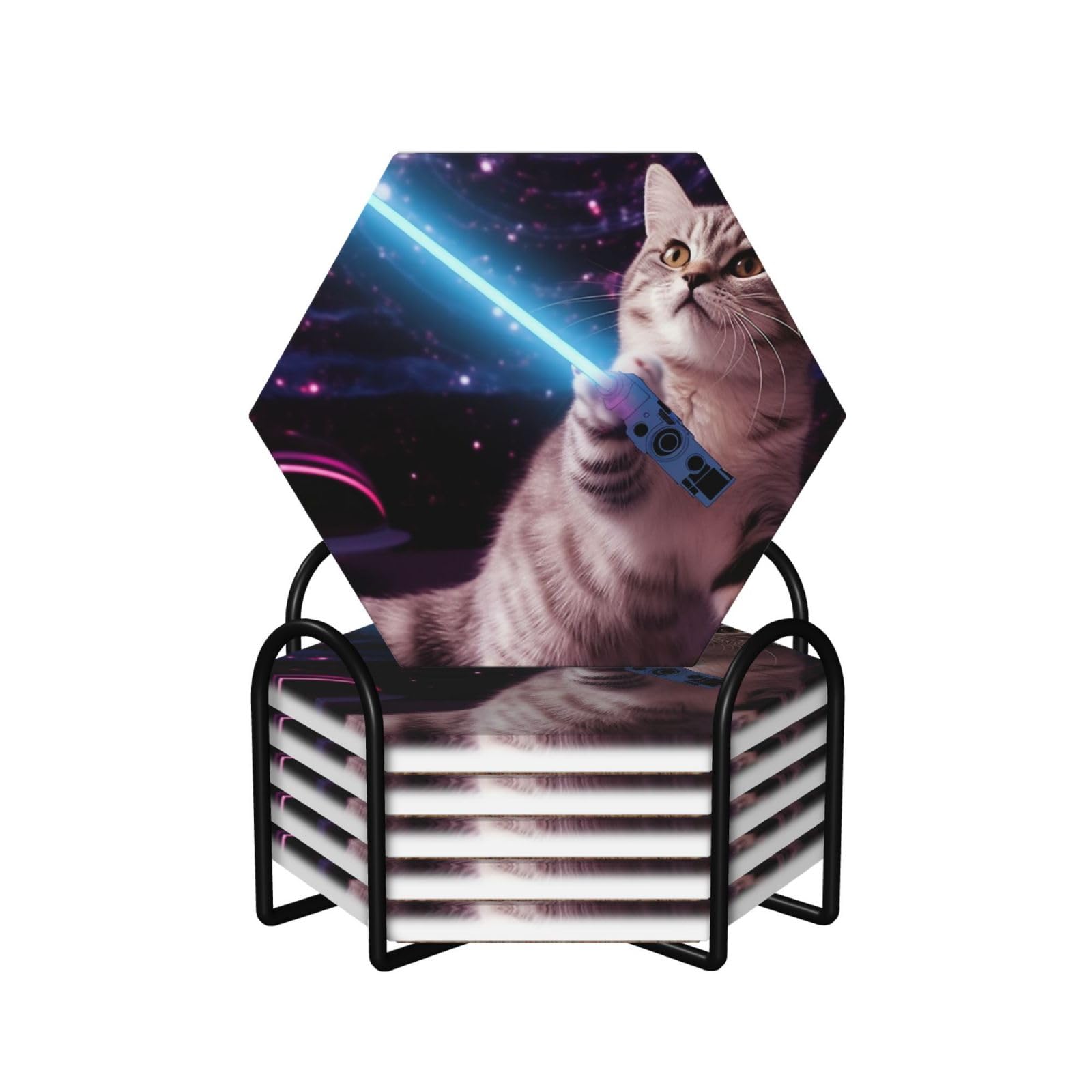 Dessous de verre chat de l'espace en céramique pour un apéro original entre amis