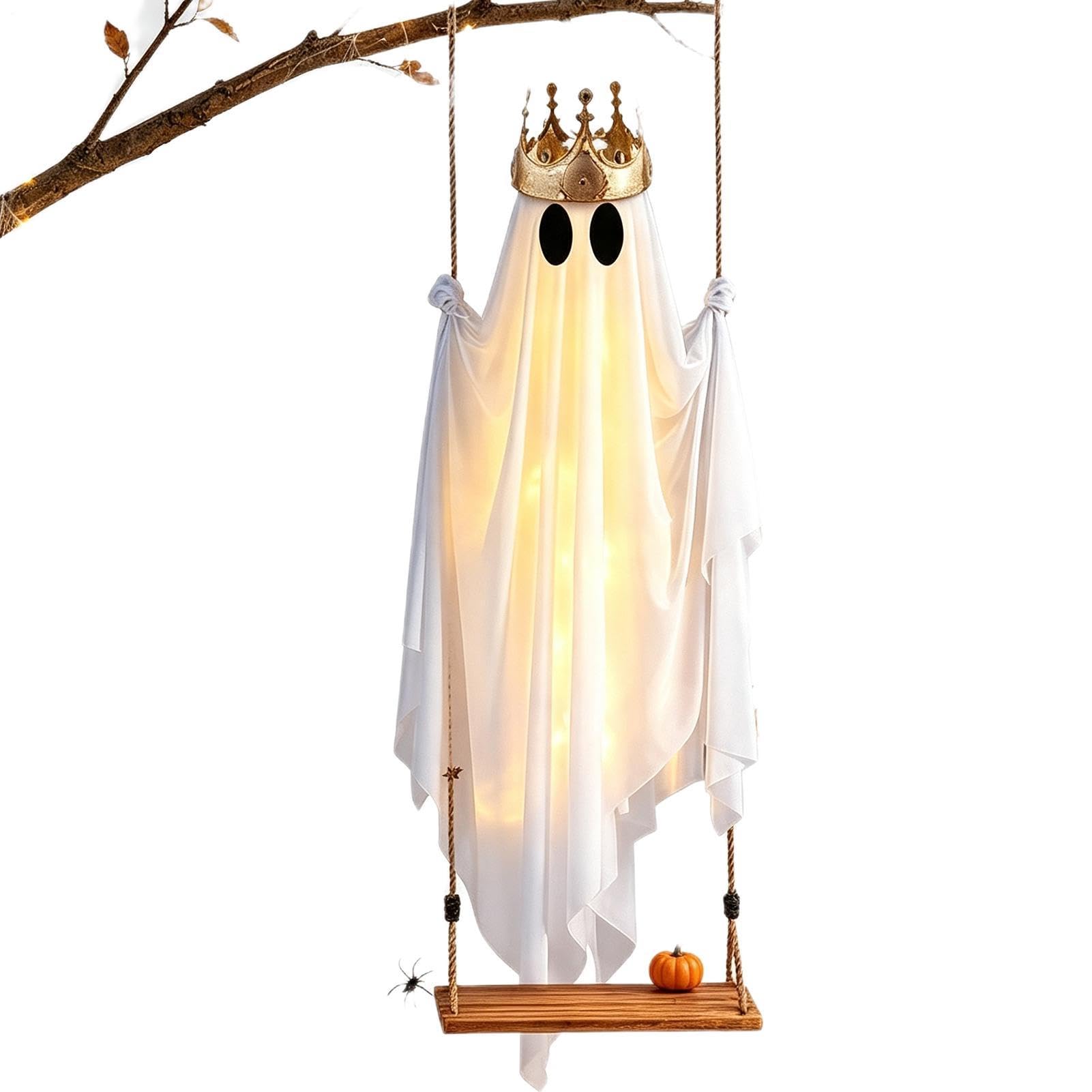 Huśtający się duch na ganek ze światłem, 10 m, duży wystrój na Halloween